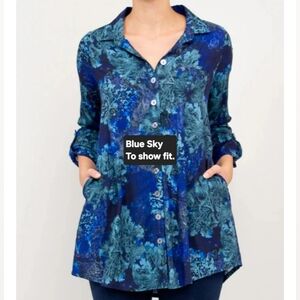 Blue Sky, Bamboo & Organic Cotton, Button-Up Women's Tunic/Shirt with pockets.